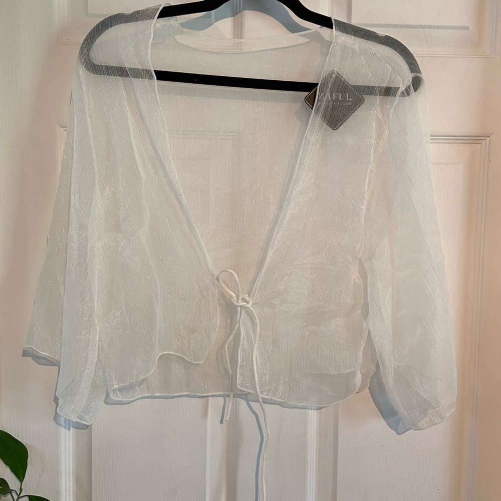 NWT ZAFUL Sheer White Tie-Front Cover-UP